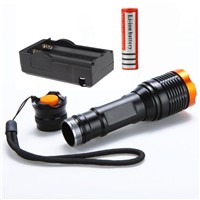 New 20000LM LED torch Flash lamp 5 modes Focus lamp Zoomable Led Flashlight Torch lights+Charger+ 1*18650 5000mAh battery