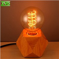 Modern Wooden Diamond Shape Table Lamp E27 Lamp Holder 110-240V Bed Room/Bedside Cabinet/Study Desktop Lighting TE50