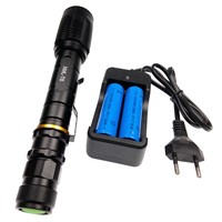 Waterproof Strong tactical flashlight T6 18650 flashlights zoomable adjustable focus lamp torch light with 18650 battery charger