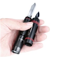 Portable Multifunction XPE LED 1000 LM Flashlight Pen light with Tactical Knife Self Defense Tool mini Black Torches Lighting