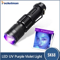 Professional Fluorescent agent detection UV 395nm led flashlight torch lamp purple violet light of AA or14500 battery