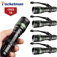 5pcs LED Flashlight 3000 Lumens 5 Modes Zoomable CREE XM-L T6 Torch Zoom Lamp Light With Hand Strap Flashlight Cree