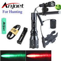 1000LM LED Tactical Flashlight Long Range Red Green White Hunting Light Lantern With 25mm Diameter Gun Mount + Pressure Switch