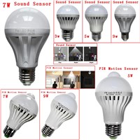 LED Motion Sensor Night light E27 Led Bulb 3w 5w 7w 9w 12w White Auto Smart PIR Infrared Body/Sound+Motion Sensor lamp
