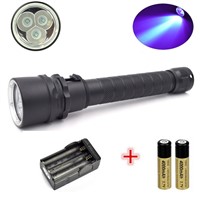 UV-Ultraviolet Led Flashlight 18650 10W UV Diving  Flashlight Torch Lamps For Features Money Detector +2x battery + Charger