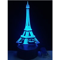 3D Fashion Romantic France Eiffel Tower LED Night Light RGB Changeable Mood Lamp Bedroom Table Lamp Kids Friends Family Gifts