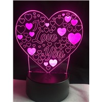 Fashion 3D Illusion Love Heart LED Lamp with I Love You Night Lamp as Couple &amp;amp;amp; Lovers Gifts Toy Flash Party Atmosphere Lighting