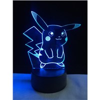 Hot Pokemon Go Action Figure 3D Atmosphere Illusion Night Light Pikachu Bedroom Kids Gift Creative 3D illusion Lamp Free Shippng