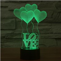 Creative 3D Illusion Lamp LED Night Lights 3D Love Heart Acrylic Discoloration Colorful Atmosphere Lamp Novelty Lighting