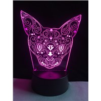 NEW 3D Vision Kitten Head Stag LED 7 Colors Change Tabby Cat Desk illusion Lamp Rocket Bedroom Home Party Deco Gift Night Light