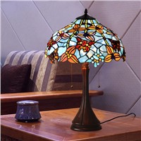 FUMAT Glass Art Table Lamps European Style Stained Glass Lampshade Lamp Living Room Bedside Lightings Warm LED Table Lights