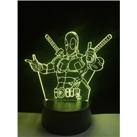 Fashion LED Toys 3D Illusion Lamp Marvel Anti-hero Deadpool Figure Night Light Color Changing Mood Novelty Lamp Holiday Gifts