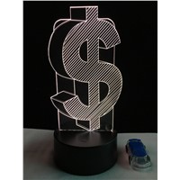 Novelty 3D Dollar Sign USD Enterprise Home Decor Lamp Flash Party Atmosphere Luminarias Touch 7 Color Change LED Illusion Light