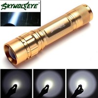 DC 27 Shining Hot Selling Fast Shipping  Zoomable 3000 Lumen 3 Modes CREE XML XPE LED Focus 18650 Gold Lamp Flashlight