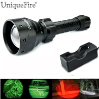 Uniquefire 67mm Lamp Torch Zoomable UF-1405 Cree XRE LED Flashlight Green/Red/White Light 3 Modes Switch Light+18650 Charger