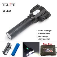 3*LED XML T6+2R2 Flashlight 6000 Lumens Torch 360 degree rotating Outdoor portable Work Stand Light Magnet Waterproof Lamp Light