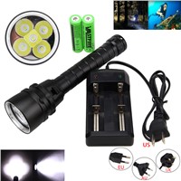 Underwater 100m 15000lm 5xT6 LED Aluminum Diving Flashlight Torch Light +2x18650 Battery + Charger