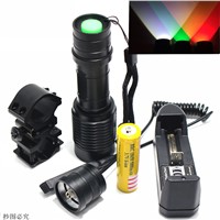 Zoom green/red 1 Mode Hunting led Flashlight LED Working Lamp Torch +18650 battery Charger+Gun mount+Remote Switch+ box