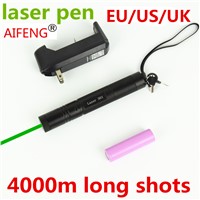 AIFENG  Green Laser Pointer High Power Match  Pen set focus Match 4000 m long shots  +18650 battery+EU / US /UK  charger