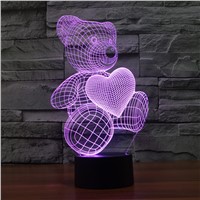Cartoon Love Heart Bear Shape Table lamp USB LED 7 Colors Changing Desk Lamp illusion 3D Lamp Novelty Kids Night Light Gift Toys