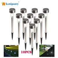 Lumiparty 10pcs Stainless Steel LED Solar Light Outdoor Landscape Path Garden Light LED Solar Lamp Decoration IP65 White Color