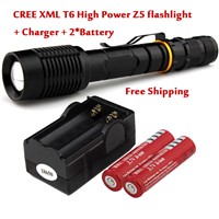 Super Bright NEW Waterproof 6000 lumen CREE XML T6 LED Flashlight Torch Tactical 5 Mode Zoomable Flashlight Use 2x18650