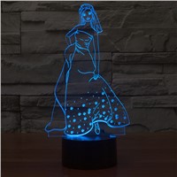 Novelty Gifts 7 Colors Changing Princess with Skirt touch sensor USB led nightlight 3D Bulb Lamp as Bedroom Decoration IY803526