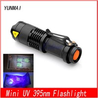 UV flashlight Mini cree led torch 365nm blacklight wavelength 395nm violet light uv black light torcia linterna Use 14500 or AA