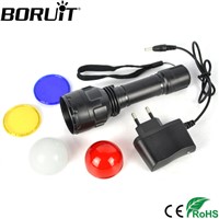 BORUiT 2000LM LED Bead Flashlight 3-Mode RechargeableTorch Lithium Ion Battery Lamp with 4 Lense for Change Color Lantern