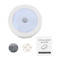 LED Night Light PIR Motion Sensor Round LED Cabinet light Energy Saving Wall Lamp Lighting By 3A Battery For Closet Bedroom