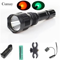 300m Beam Hunting LED Flashlight Flash Light Green Red 1 Mode lampe torche Torch With 25mm Diameter Gun Mount Pressure Switch
