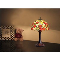 FUMAT Glass Art Table Lamp American Village Bedside Lamp Study Romantic Warm Stained Glass Maple Lights Decor Stand Table Lights