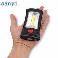 sanyi 2 Modes Portable COB LED Work Flashlight Light with Magnetic Folding Hook Hanging Torch For Camping Emergency Hiking AAA