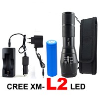 Portable 8000LM CREE XML L2 LED Flashlight Zoomable Lamp Torch LED Flash Light Lanterna +DC/Car Charger+1*18650 Battery+Holster