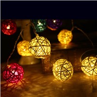 3 meter 20pcs colorful rattan balls led string light, portable AA battery operated, holiday festival party light decoration