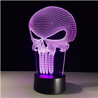 3D LED Color Night Ligh Changing Lamp Punisher Skull Multi-colored Bulbing Light Acrylic 3D Hologram Illusion Desk Lamp For Kids