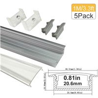 3.3ft/1m 5-Pack 20mm LED Aluminum Channel System for 5050 3528 LED Strip Light Installations Aluminum LED Profile with Covers