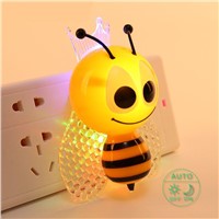 Sensor LED Energy Saving Night Light Cartoon Bee Plug The Night Light PVC Bedroom Bedside Lamp Light Control Baby Feeding Light