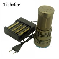 Tinhofire ArmyGreen/Black 20000 lumens 12 x CREE XM-L T6 Portable Led Flashlight Hunting Lamp Torch G12+battery+4slot charger