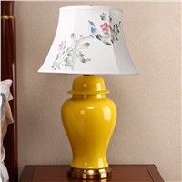 High End Classical Elegant Hand Painted Yellow Chinese Ceramic Fabric E27 Table Lamp For Living Room Bedroom Study H 67cm 1292