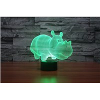 3D Vision Stereo Lamp LED Curve Rhino Night Light 7Color Change  Lam For Kids Gift Toys Touch Switch  Small Night Light