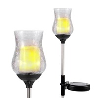 Crackle Glass Glickering Candle LED Solar Garden Light Outdoor Solar Power Lawn Light with Light Sensor Warm White Porch Light