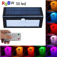 Outdoor Solar PIR Motion Sensor Lights Remote Control Security Yard Garden Wall Lamp Solar 50 Led 10W RGBW with Landscape Light