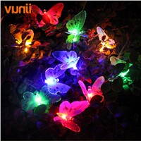 Yunji Solar Lamps 3.5M 12LED Optical Fiber Butterfly Fairy Outdoor Solar Light for Holiday Wedding Decoration String Lighting