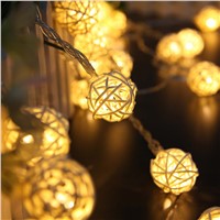 5M 20Led Warm White Rattan Ball Wicker String Lights Fairy Lamp WeddingFestival Party Fairy Christmas Decoration Light EU/US