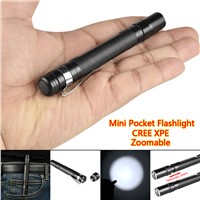 CREE-XPE LED 500 LM Flashlight Pocket Torch Light 1 Mode Telescopic Zoomable Tail-Cap Switch With Clip (AAA Battery Power)ZK67