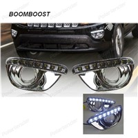 BOOMBOOST 2pcs Car LED DRL Daytime Running Lights for Jeep Compass 2011 -2015 with fog lamp Daylight