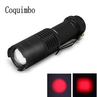 Mini Waterproof LED Tactical Flashlight 300 Lumens Zoomable Red Light LED 3 Modes Flashlight Torch Lamp For AA/14500