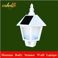PIR LED Solar Panel Powered Human Body Sensor Wall Lamps Retro Infrared Night Lights For Garden Path Outdoor Lighting Decoration
