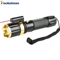 LED Flashlight Red Laser+CREE XM-L T6 led Torch 3800LM 3Modes Zoomable Hunting Light  linterna Led Zaklamp